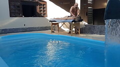 Massage in the pool. The therapist couldn&#039_t hold back and made her cum in his mouth. Thumb